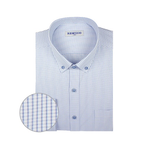 S1013 버튼다운카라/핀체크/블루 일반핏 긴팔셔츠